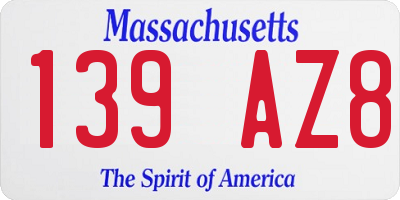 MA license plate 139AZ8