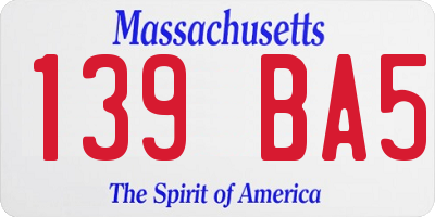 MA license plate 139BA5