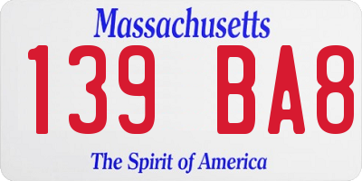 MA license plate 139BA8