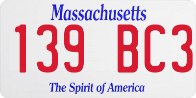 MA license plate 139BC3