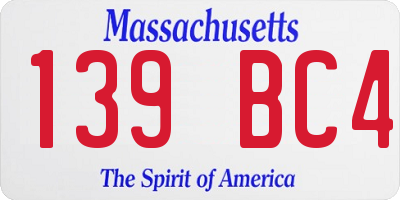 MA license plate 139BC4