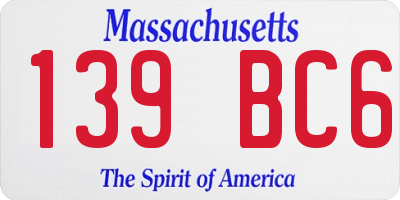 MA license plate 139BC6