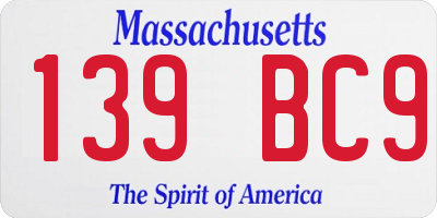 MA license plate 139BC9