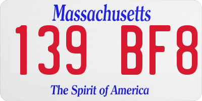 MA license plate 139BF8