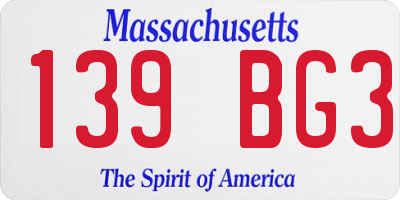 MA license plate 139BG3