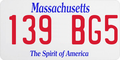 MA license plate 139BG5