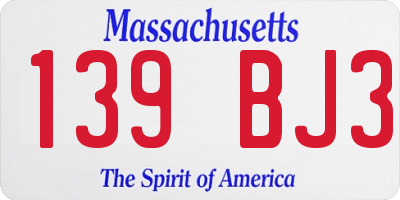 MA license plate 139BJ3