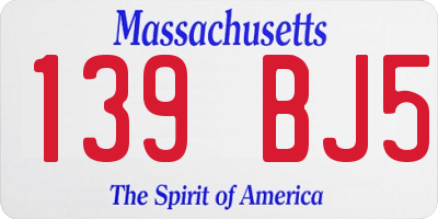 MA license plate 139BJ5