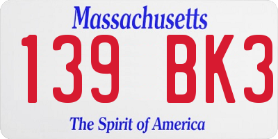MA license plate 139BK3