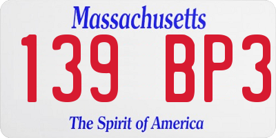 MA license plate 139BP3