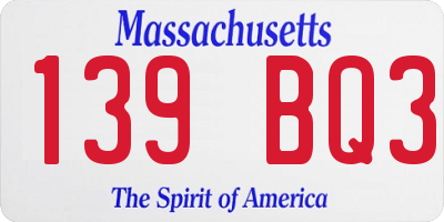 MA license plate 139BQ3