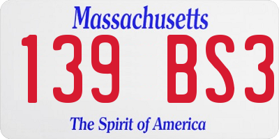 MA license plate 139BS3