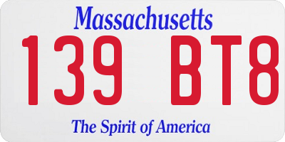 MA license plate 139BT8
