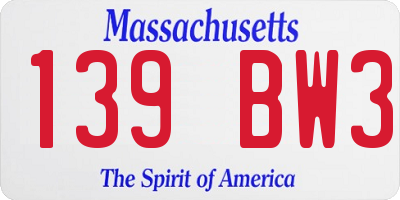 MA license plate 139BW3