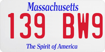 MA license plate 139BW9