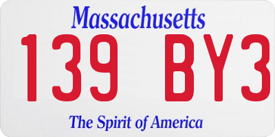 MA license plate 139BY3