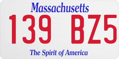 MA license plate 139BZ5