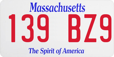 MA license plate 139BZ9