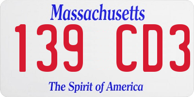 MA license plate 139CD3
