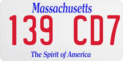 MA license plate 139CD7