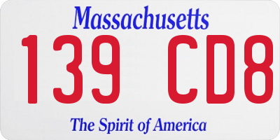 MA license plate 139CD8