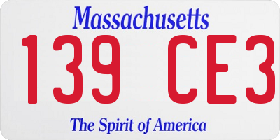 MA license plate 139CE3
