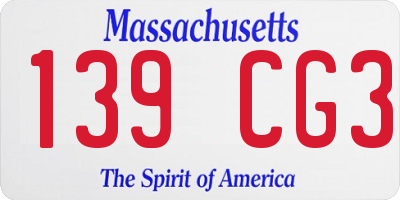 MA license plate 139CG3