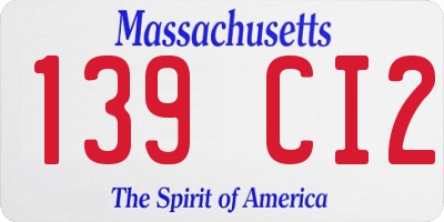 MA license plate 139CI2