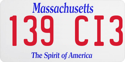 MA license plate 139CI3