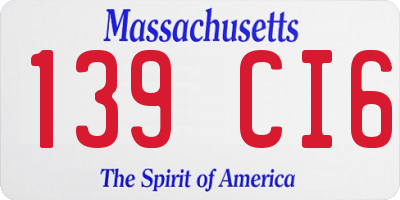MA license plate 139CI6