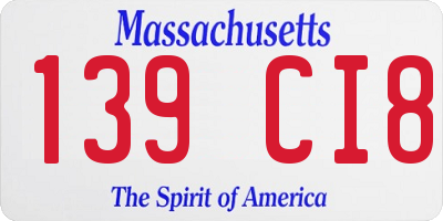 MA license plate 139CI8