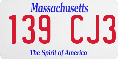 MA license plate 139CJ3