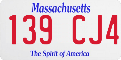 MA license plate 139CJ4