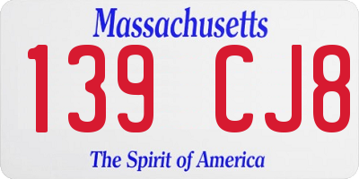 MA license plate 139CJ8