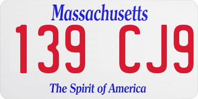 MA license plate 139CJ9