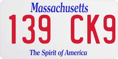 MA license plate 139CK9