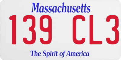 MA license plate 139CL3