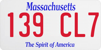 MA license plate 139CL7