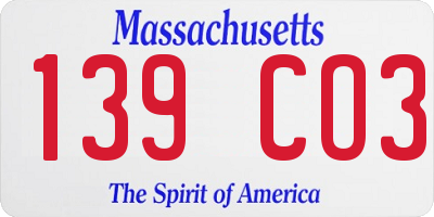 MA license plate 139CO3