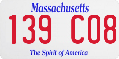 MA license plate 139CO8
