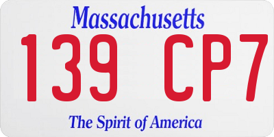 MA license plate 139CP7