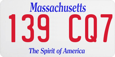 MA license plate 139CQ7