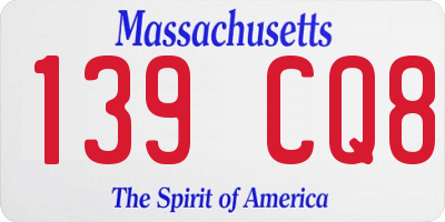 MA license plate 139CQ8
