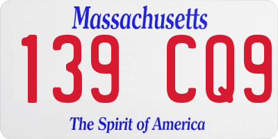 MA license plate 139CQ9