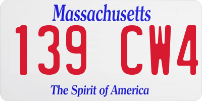 MA license plate 139CW4
