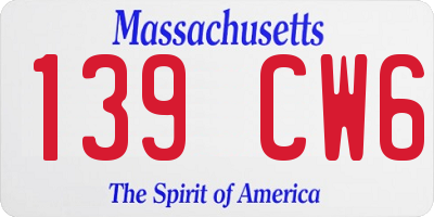 MA license plate 139CW6