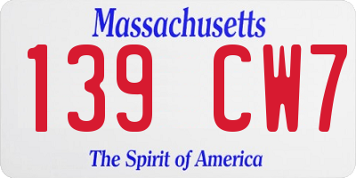 MA license plate 139CW7