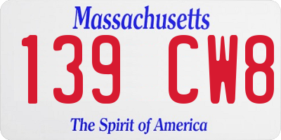 MA license plate 139CW8