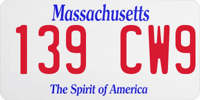 MA license plate 139CW9