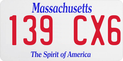 MA license plate 139CX6